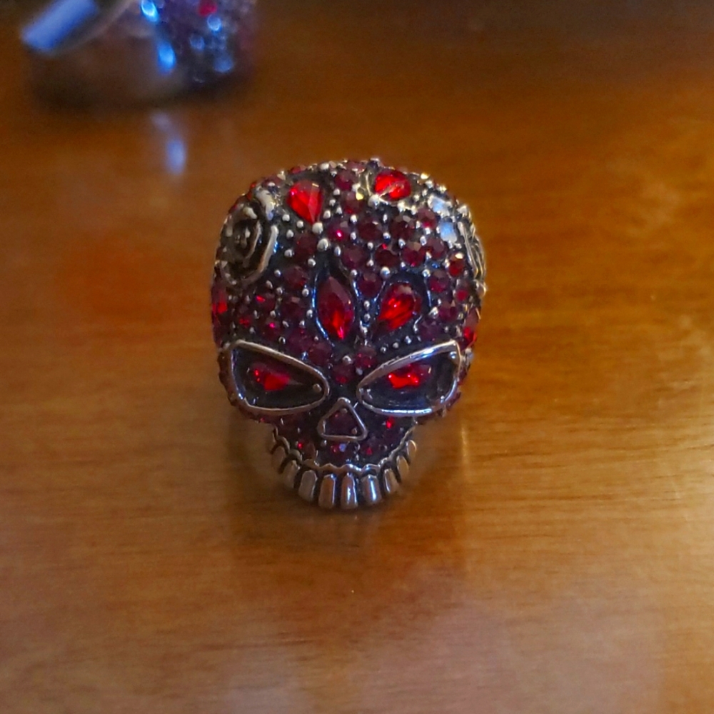Ruby Crystal Skull Ring